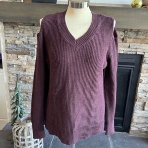 Lucy & Laurel Purple Off-the-Shoulder Sweater with Ribbed Knit